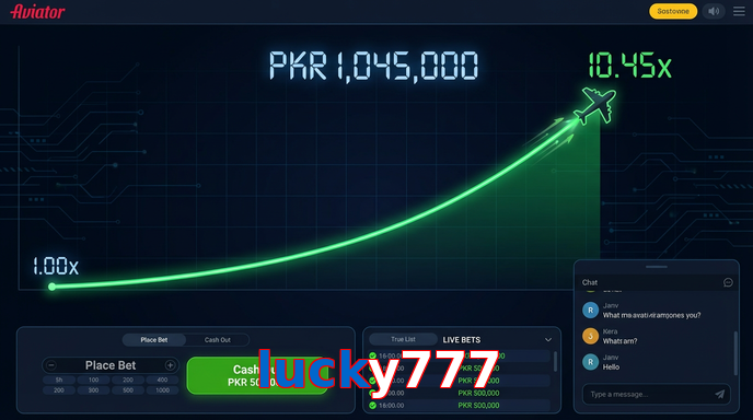 Main screen of Lucky777 aviator page for PK players